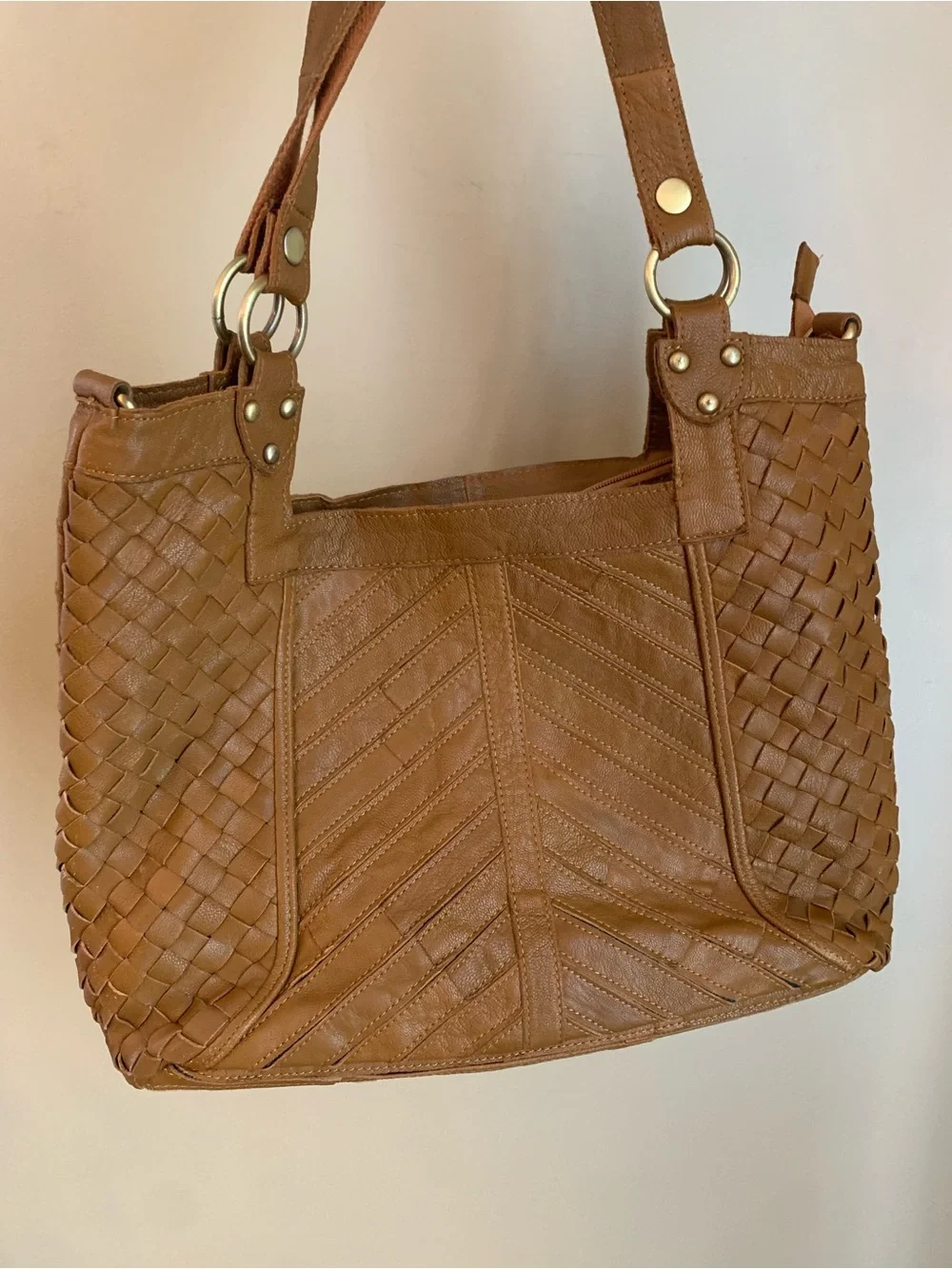 Amerileather  Leather Woven Shoulder Bag Purse Bag Boho, Missing Strap